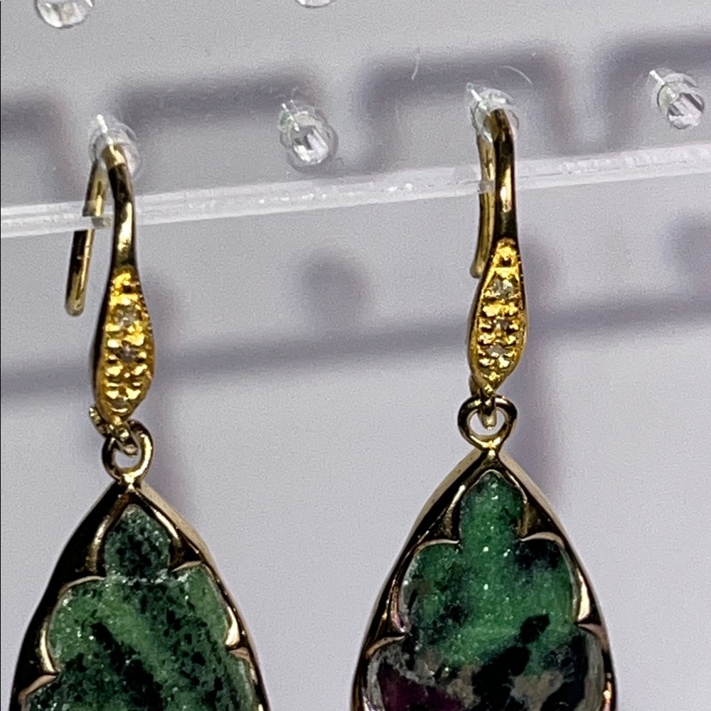 Ruby Zoisite 925 Tear Drop Earrings - image 3